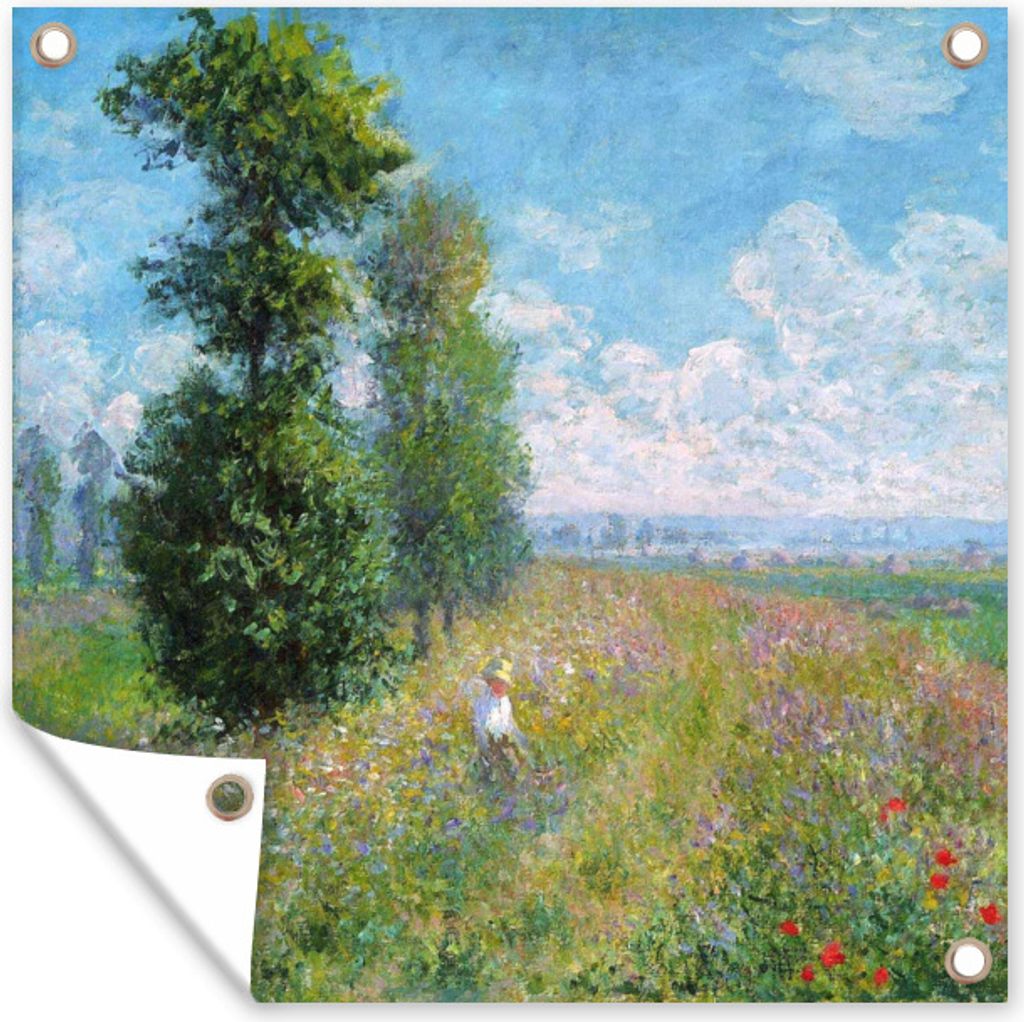 MuchoWow 50x50 cm Outdoor-Poster Gartendeko Sichtschutz Garten Poster für den Garten Wiese mit Pappeln - Claude Monet