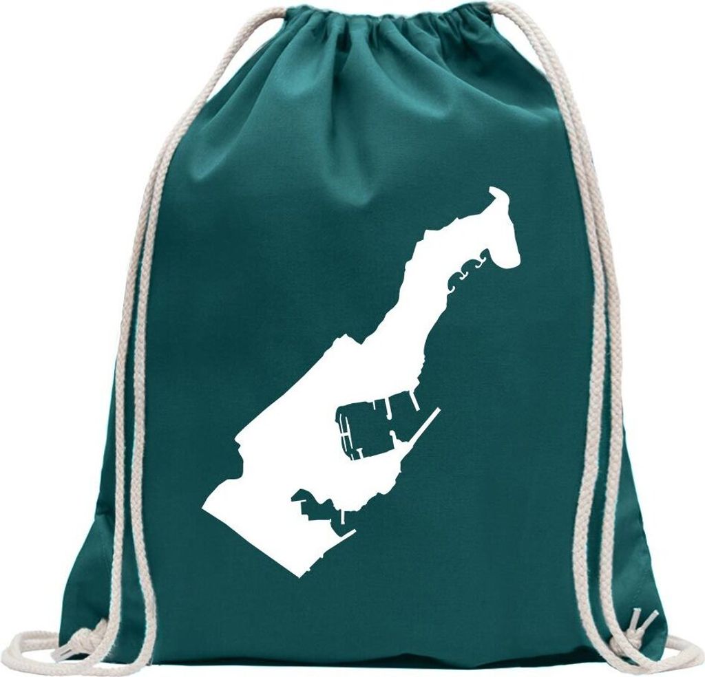 Kiwistar - Turnbeutel - petrol - Monaco Umriss Kontur - Fun Rucksack Sport Beutel Gymsack Baumwolle mit Ziehgurt