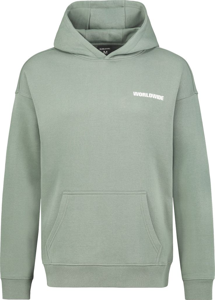 Sublevel Kapuzenpullover mit Kängurutasche und Logoprint Größe: XL