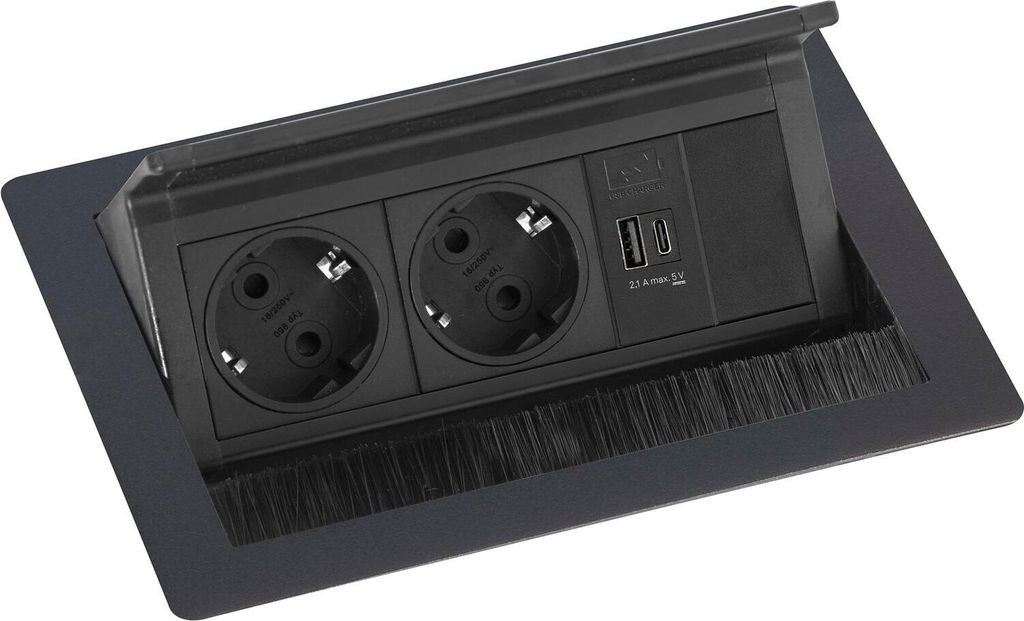 Evoline Flip Top Push S Einbausteckdose 2-fach mit USB A & Produktbild 