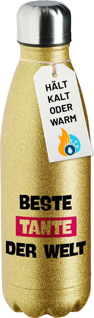 Huuraa Trinkflasche Beste Tante der Welt 500ml Gold Edelstahl Wasserflasche Trinkflasche Geschenkidee