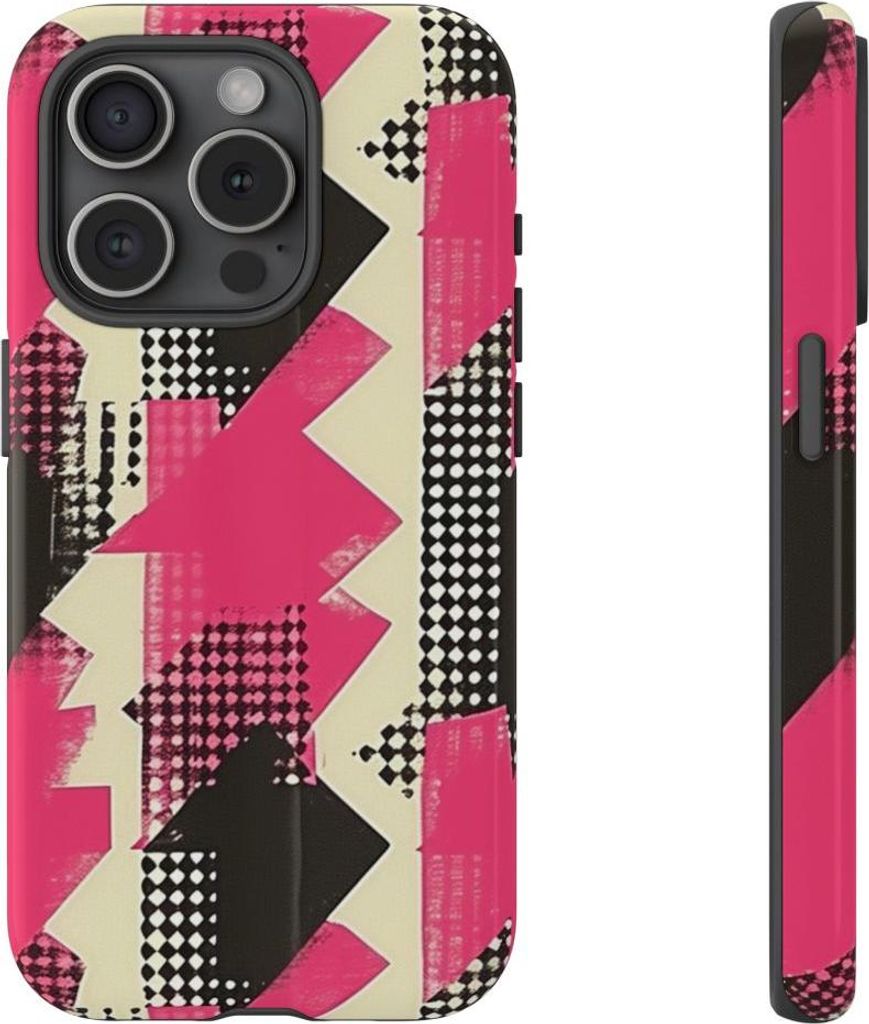 Pink-Schwarz Geometrie – Hülle Kompatibel mit iPhone 15 Pro