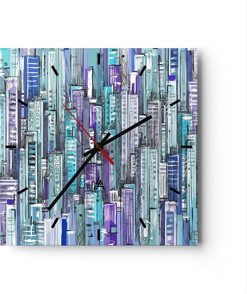 Wanduhr - Quadrat - Glasuhr - Abstraktion modern - 40x40cm - Schleichendes Uhrwerk - Lautlos - zum Aufhängen bereit - Dekoration Modern - Wanddeko...