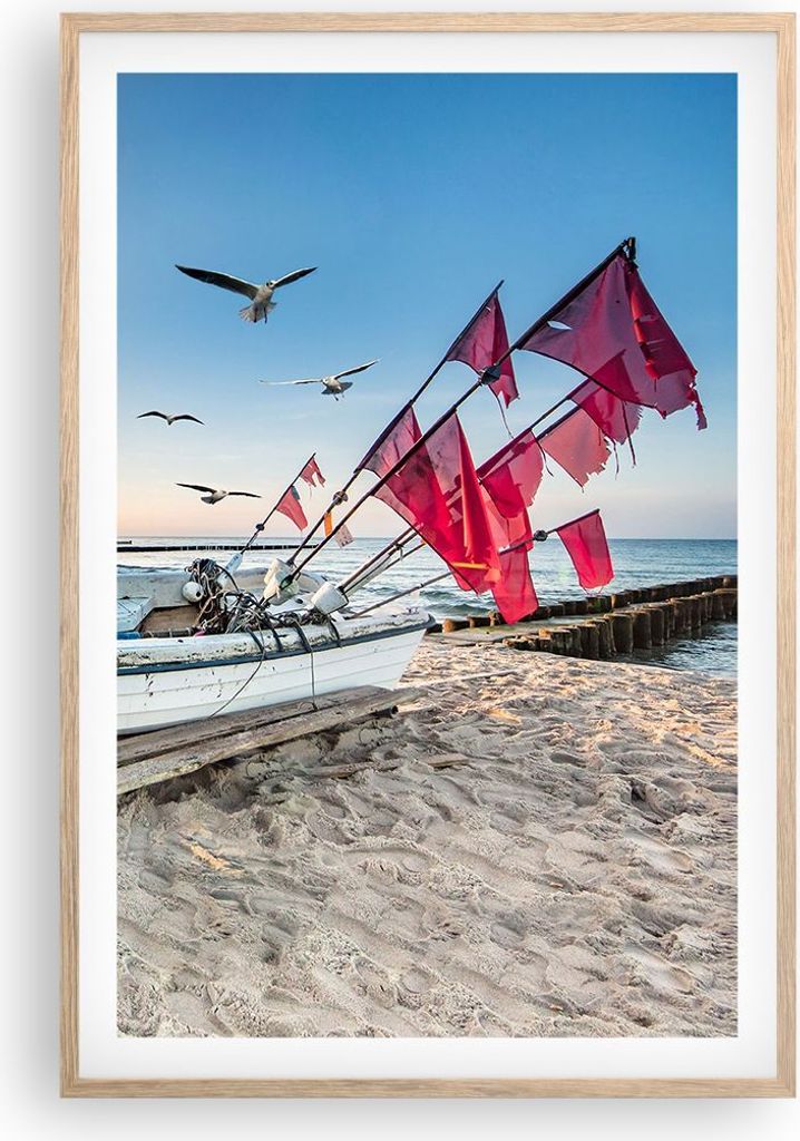 Gerahmtes Poster - Rahmen in heller Eiche - £ódŸ Küste Möwen - 61x91,5 cm - Wand Bild - Wanddeko - Wandbilder - Kunstposter - Wandposter - Bil...