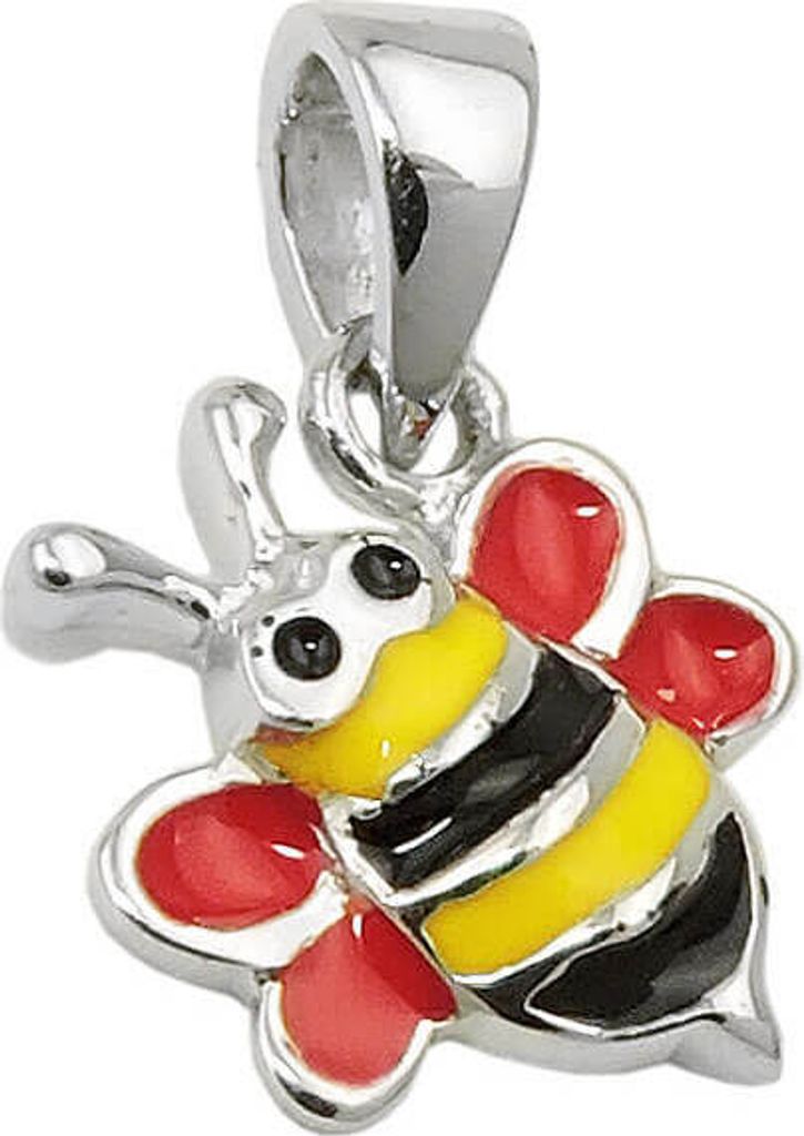 Anhänger Biene 10x10mm rot-gelb-schwarz-emailliert aus 925 Silber Kinder