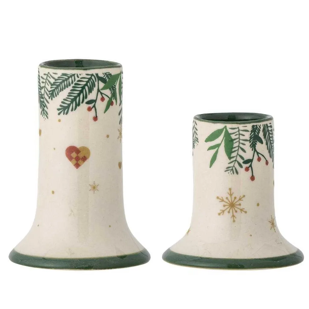 Bloomingville Bougeoir GRAZIA Vert Blanc Lot de 2 Déco Design Nordique