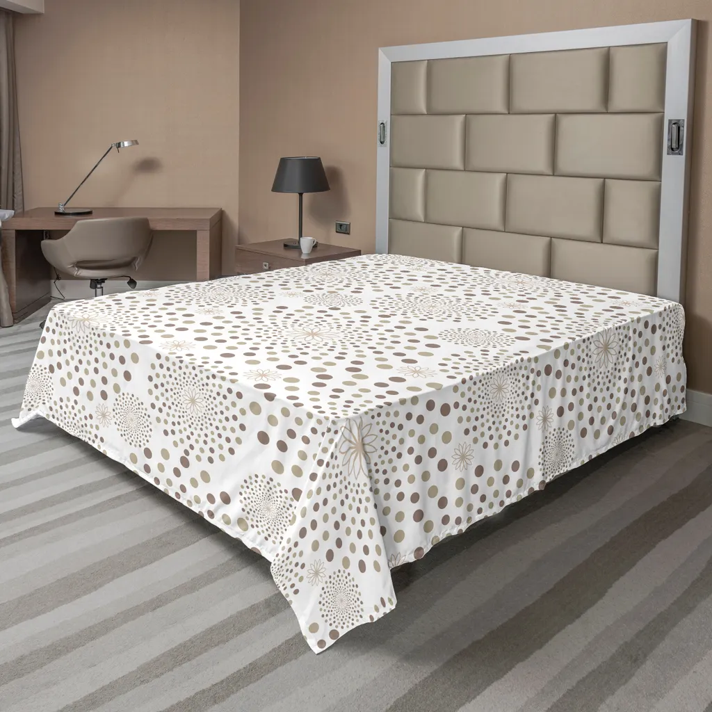 ABAKUHAUS Lenzuolo geometrico, motivo floreale geometrico, motivo monocromatico, nostalgia classica, cerchi, lenzuolo morbido e confortevole per un letto decorativo, 1 pezzo, 266 cm x 260 cm, Warm Taupe Cocoa