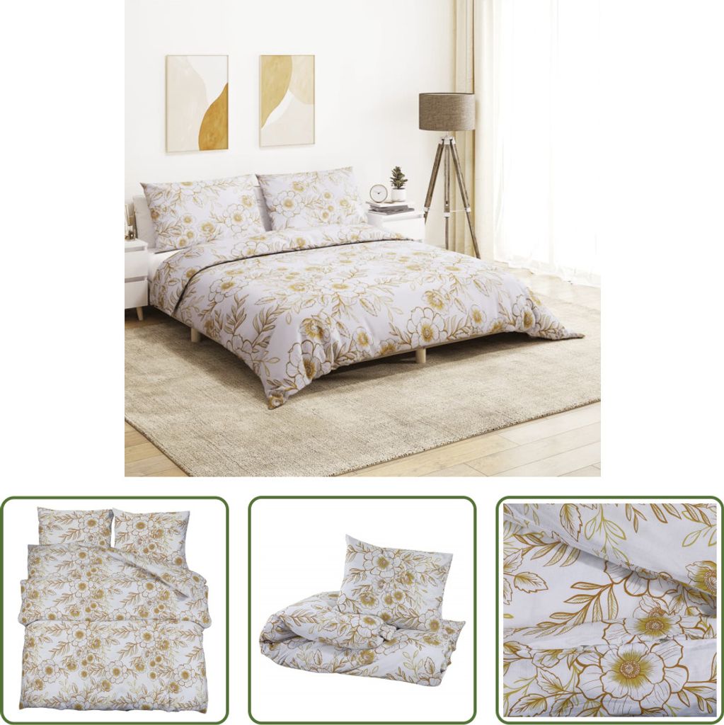 The Living Store Bettwäsche-Set Weiß und Braun 260x220 cm Baumwolle