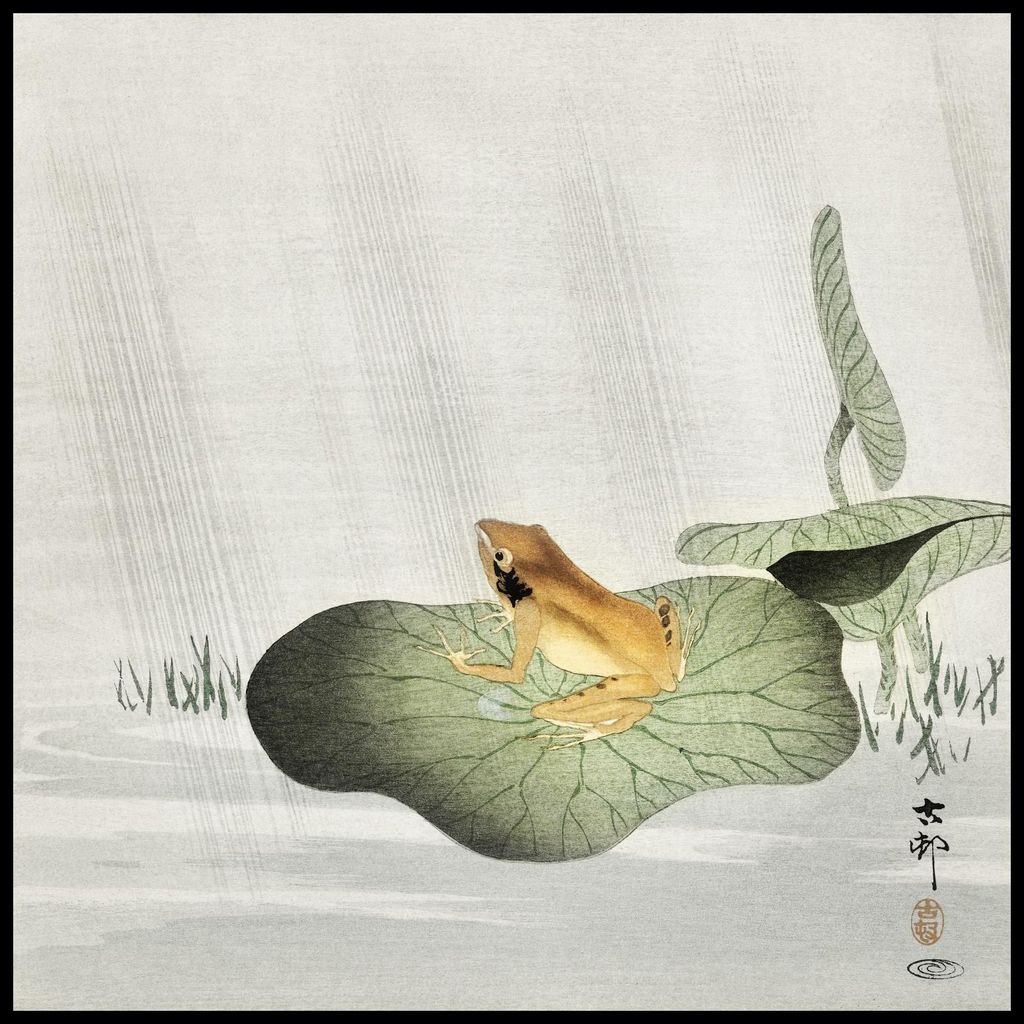 Poster 80x80cm Frosch auf Lotusblatt, Japanische Vintage Koson für das Wohnzimmer