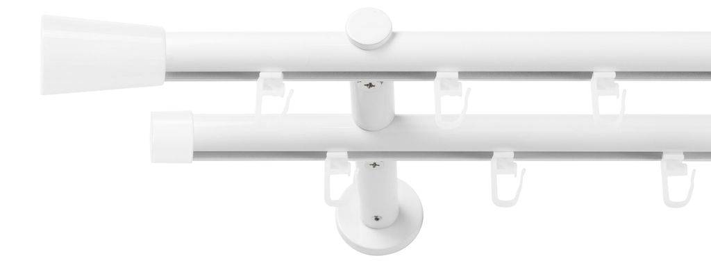 SN Deco Gardinenstange Innenlauf Nizza, 19 mm, 2-läufig, Stahl, Komplett-Set mit Ringen, Profilträger, 180 cm, weiß
