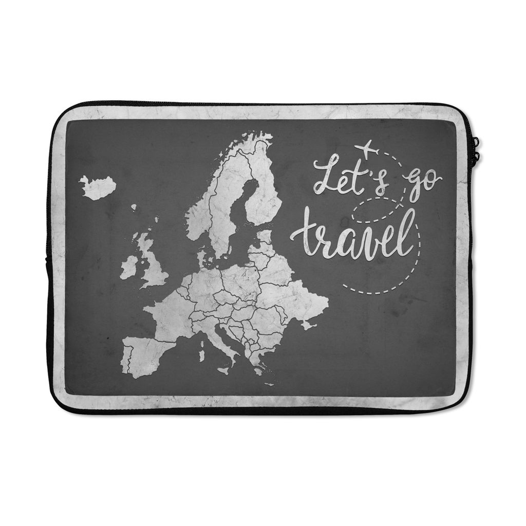 MuchoWow Laptop Hülle 13 Zoll Vintage Eurocard mit dem Text "Let's go travel" - schwarz und weiß Laptoptasche - Laptophülle - Sleeve - Rundums...