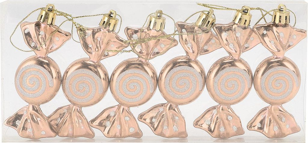 6 Stück Weihnachtssüßigkeiten-Ornamente, zarte Kunststoff-Baumdekorationen zum Aufhängen für Girlanden, Geschenkpakete, Champagner