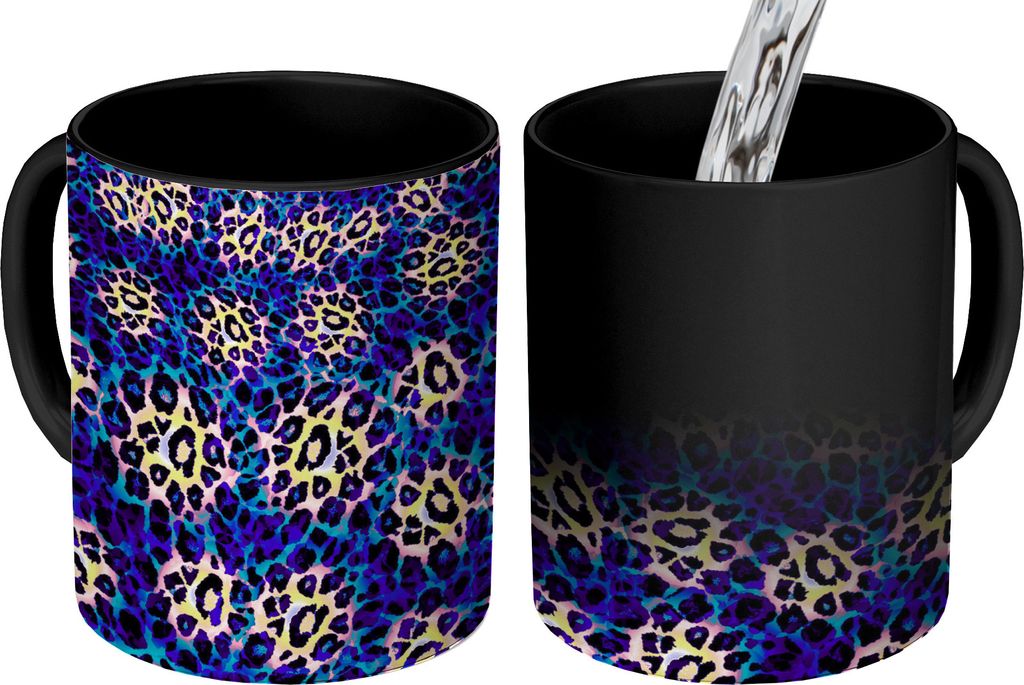 MuchoWow Zauber Tasse Zaubertasse Magic Leopardenmuster - Pelz - Blau 350 ml Farbwechsel Becher Geschenk Geschenkidee - Magic-Tasse - Fototasse -...