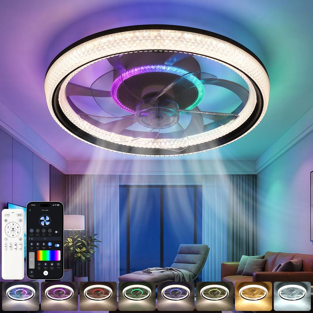 75W Leise Deckenventilator, RGB Farbwechsel LED Produktbild 