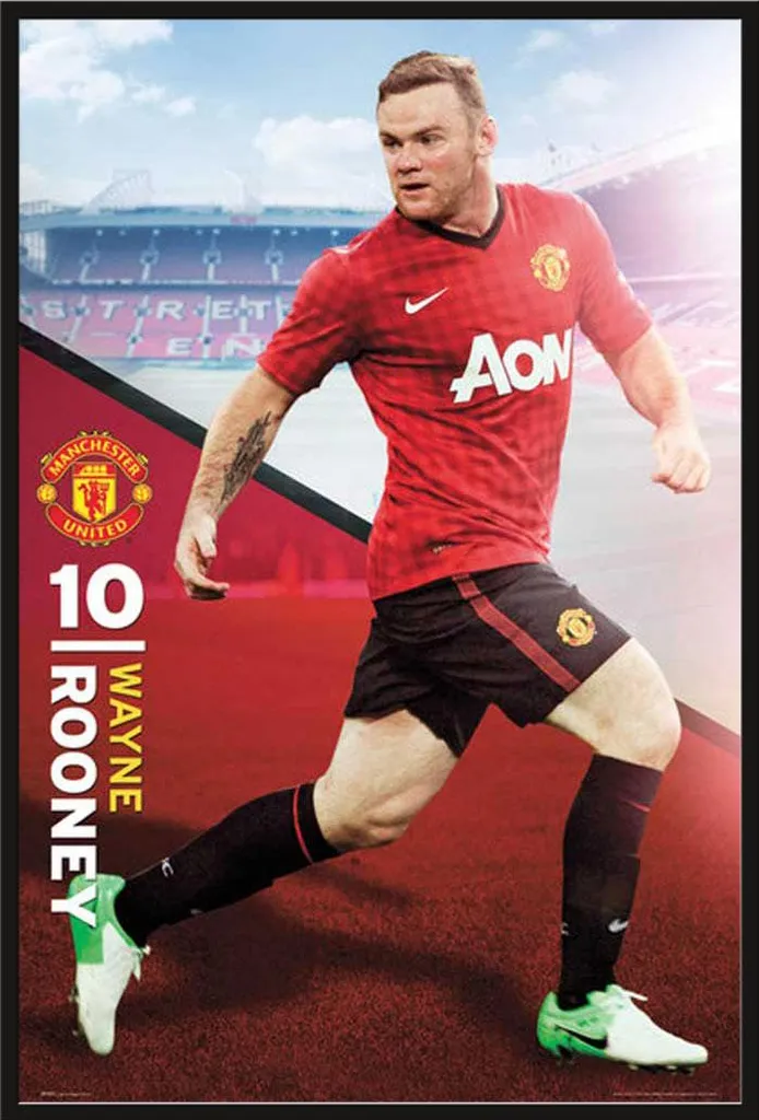Affiche Rooney Manchester United Encadrée - Prête à Poser sans Verre