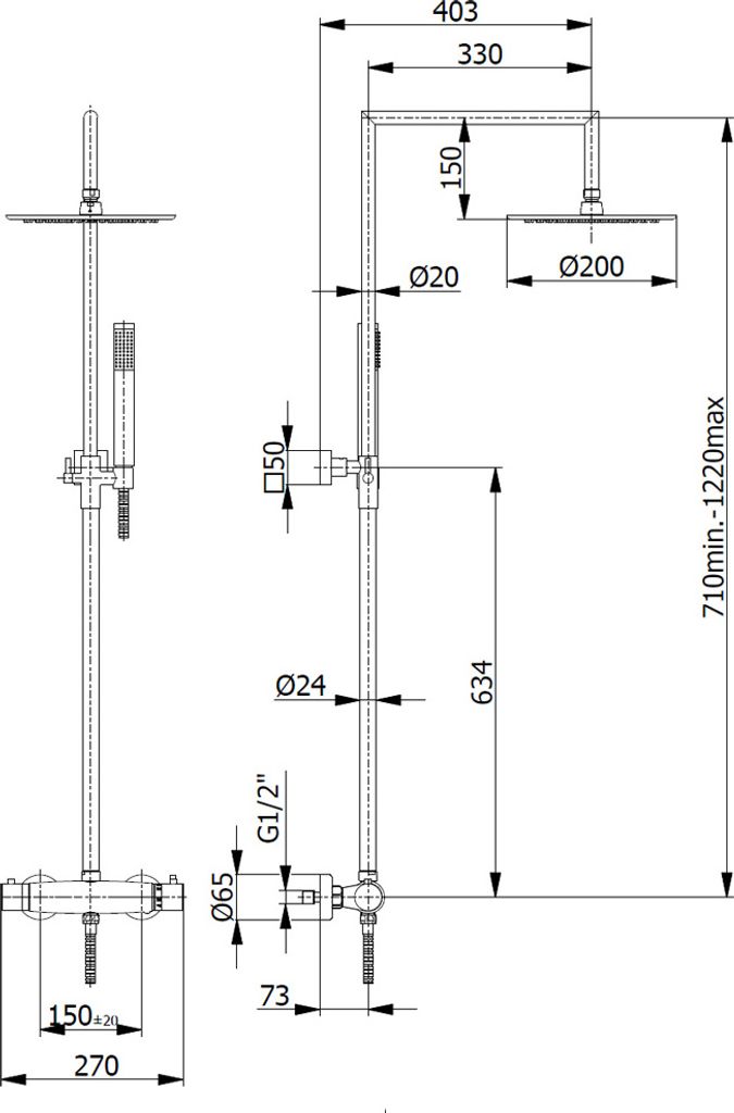 RONDO Duschsäule mit Thermostat-Armatur, Chrom