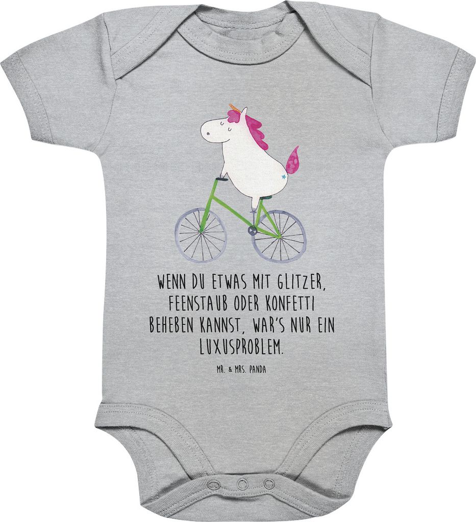 Mr. & Mrs. Panda Strampler Baby Einhorn Radfahrer 3. - 6. Monat - Heather Grey - Geschenk, Liebeskummer, Babybody, Einhörner, babykleidung body, E...