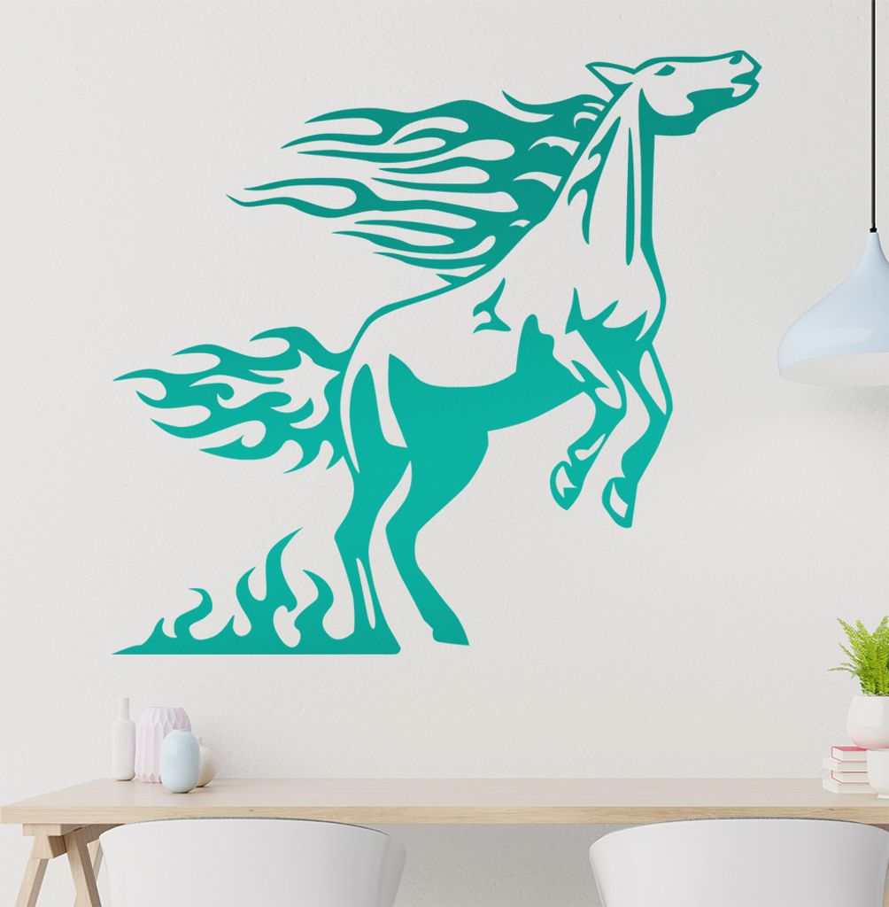 Flammen Pferd Wandtattoo in 6 Größen - Wandaufkleber Wall Sticker - Dekoration, Küche, Wohnzimmer, Schlafzimmer, Badezimmer