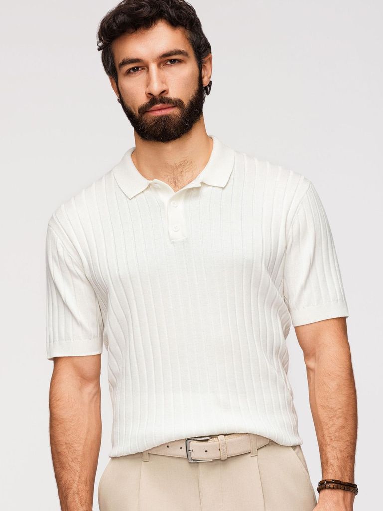 OMBRE T-Shirt Slim Fit V-1 OM-POSS-0169 off white XL