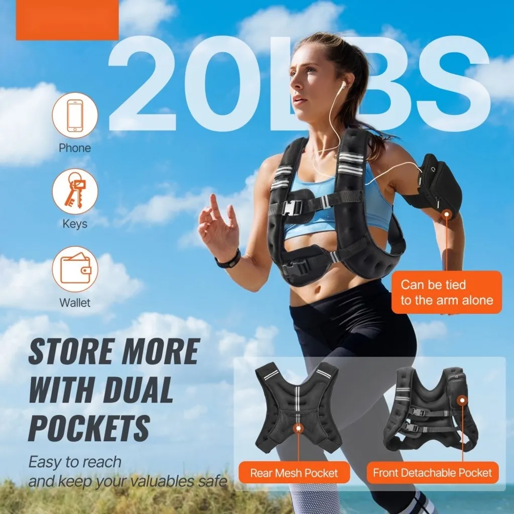 Gilet Lesté 20 Kg Réglable – 16 Poches, Vide, Pour Running, Musculation, Perte De Poids, Camouflage