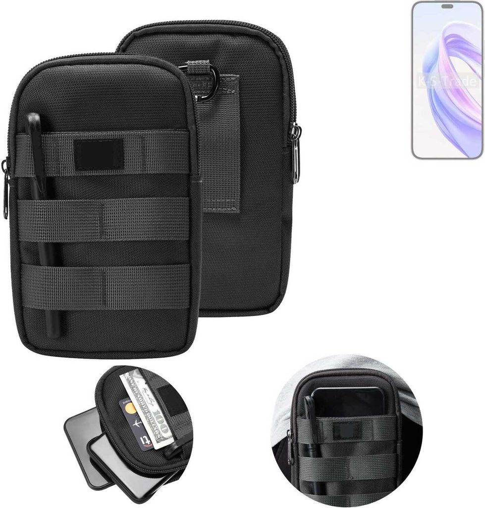 K-S-Trade Holster Gürtel Tasche kompatibel mit Honor X50i Handy Tasche Schutz Hülle dunkel-grau viele Fächer, 1x