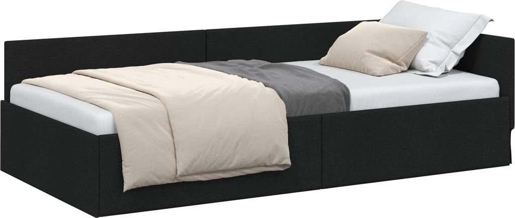 Eckbettgestell mit Kopfteil Schwarz 90 cm x 200 cm Stoff