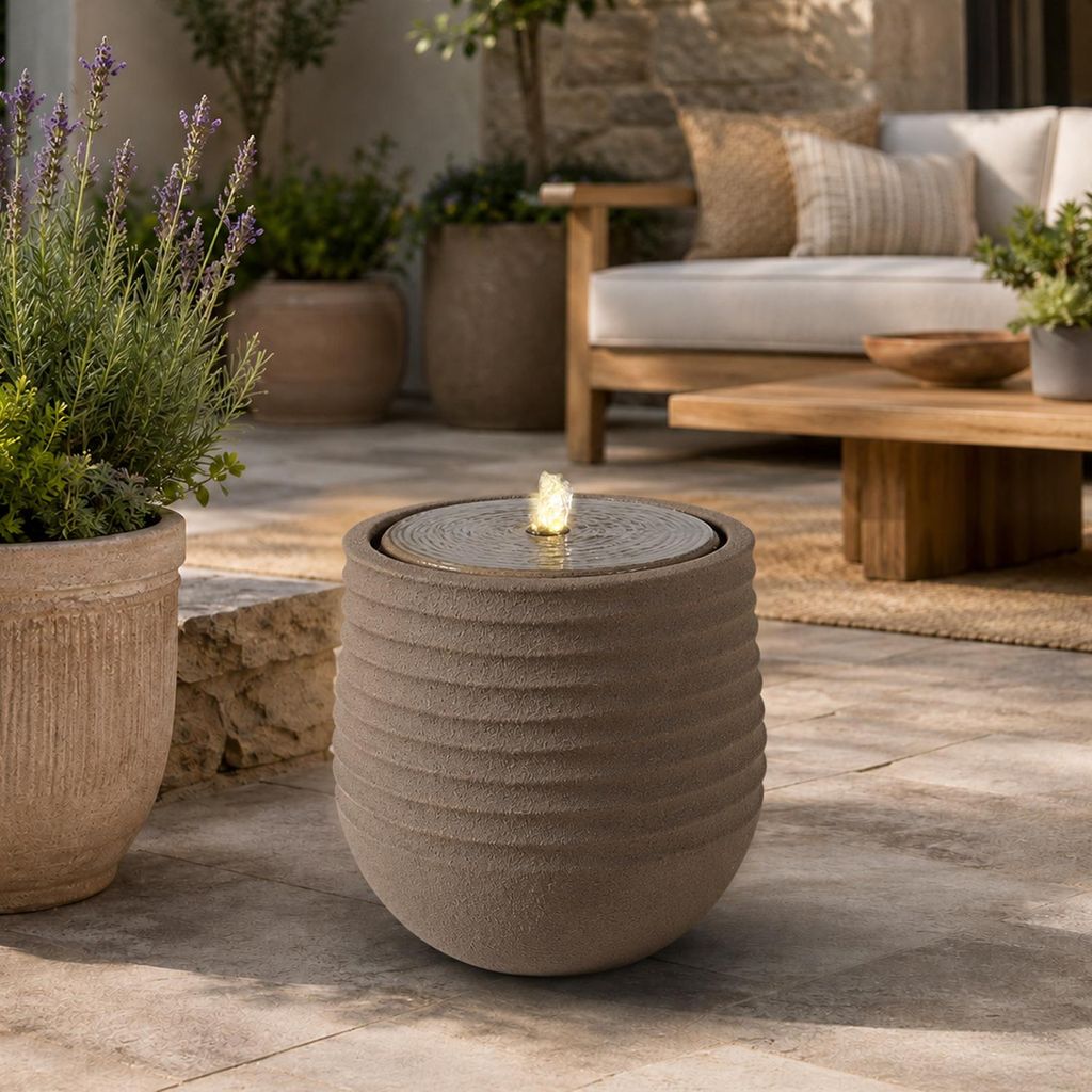 LED Gartenbrunnen CORDOBA - D: 40cm - Steinoptik - mit Kreislaufpumpe - outdoor