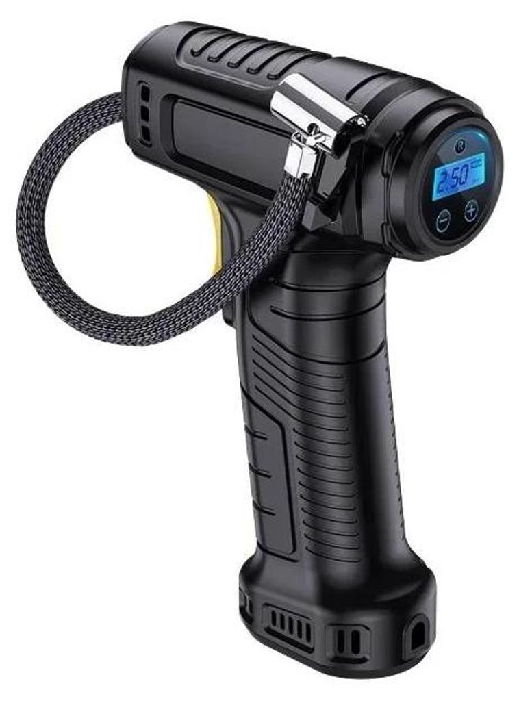 Luftkompressor - Kabellose Reifenpumpe für Auto - Akkubetrieben - 120W - DC 12V/7,4V - 6A - Digital - LED-Licht - Schwarz