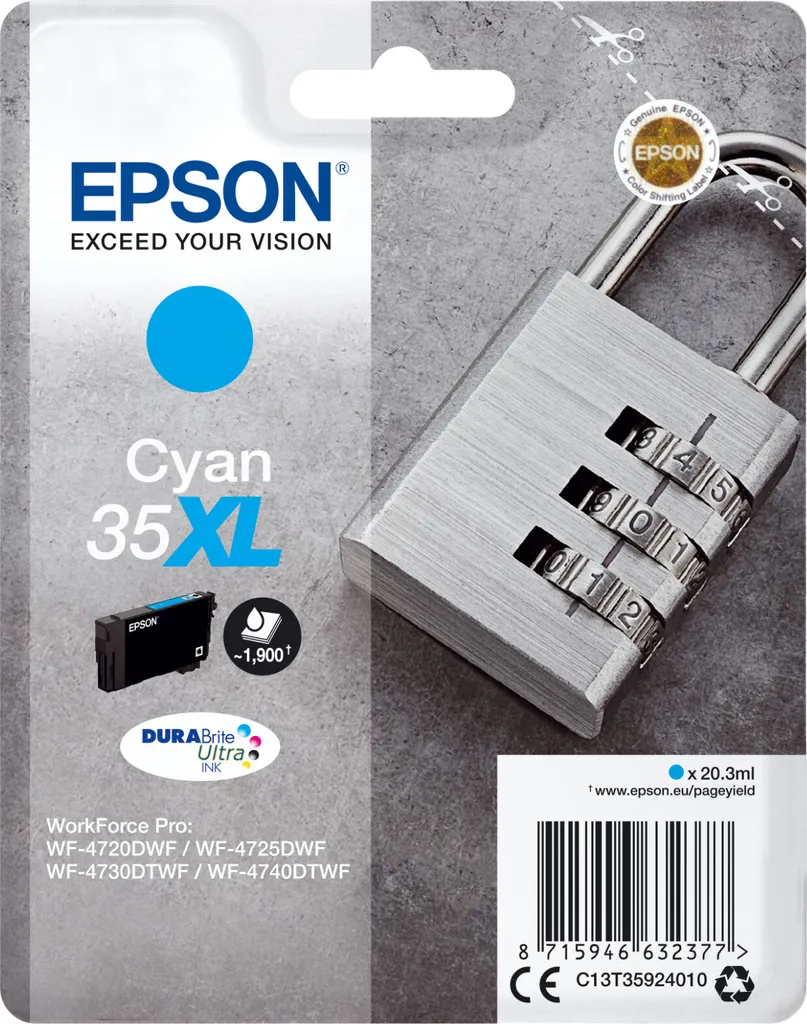 Epson Padlock 35XL Ciano Originale C13T35924020 - Cartuccia Alta Resa