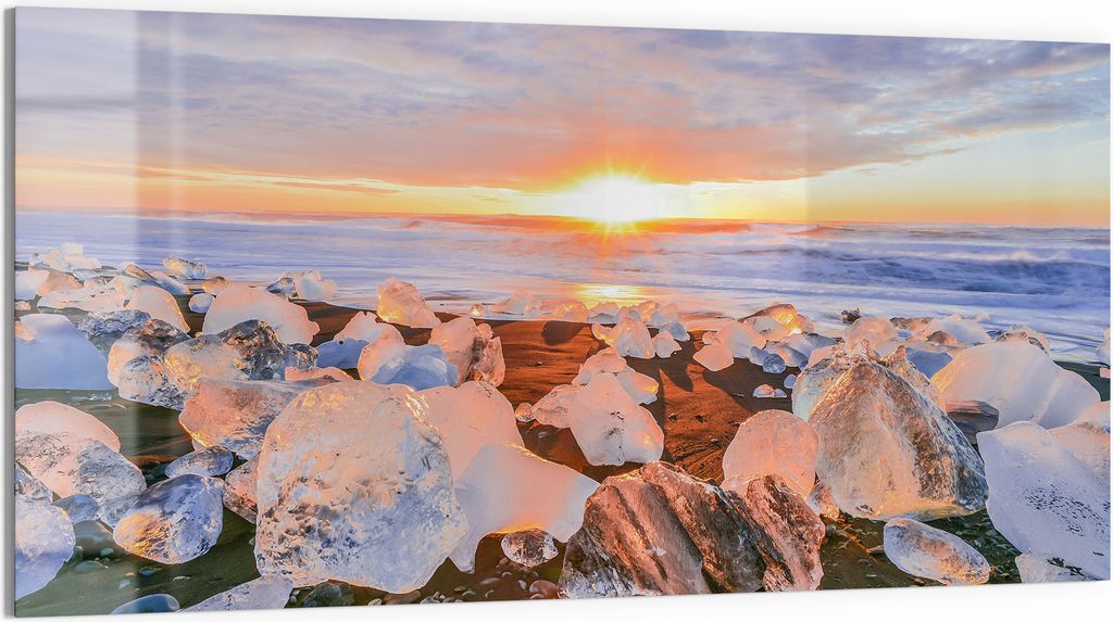 DEQORI Magnettafel Glas 100x50 cm 'Glühende Eisjuwelen' beschreibbar Whiteboard Küche