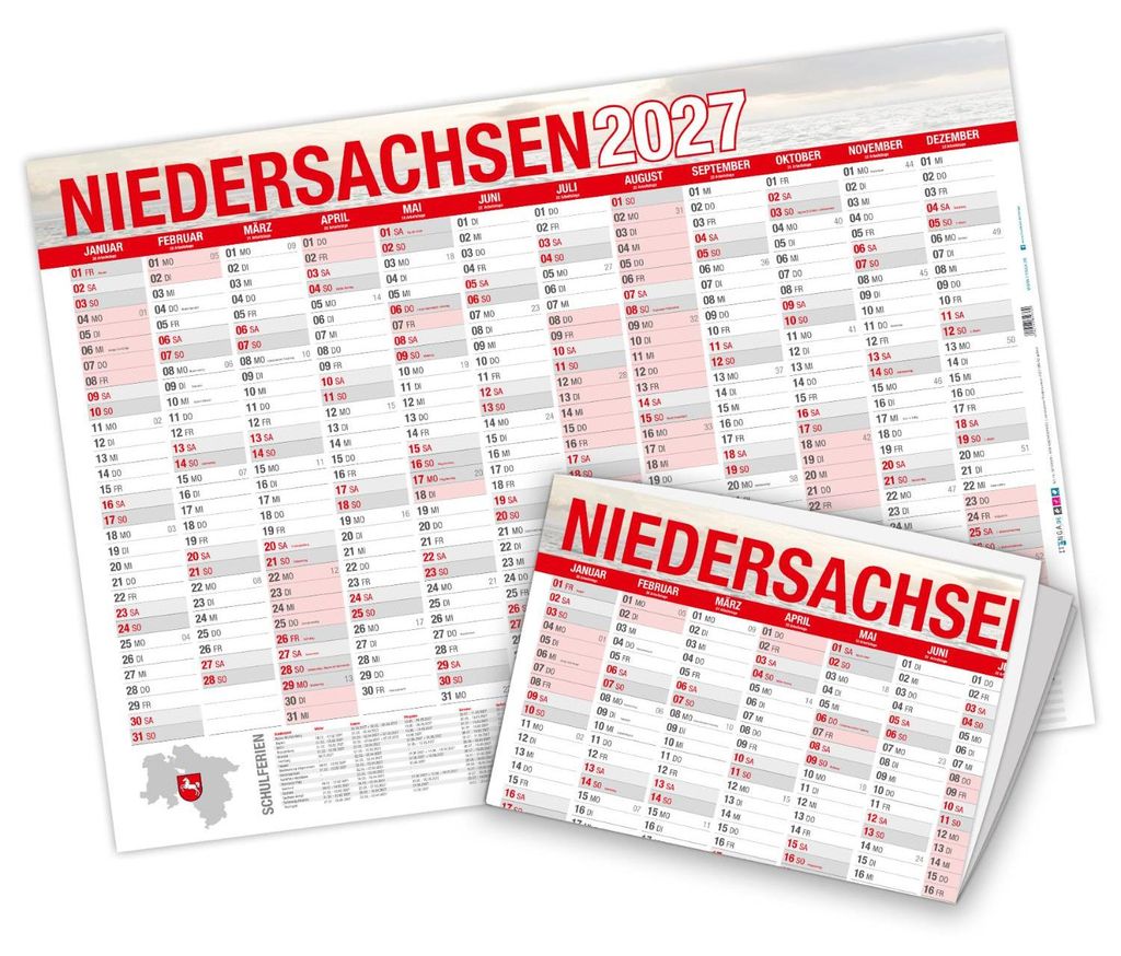 itenga Jahresplaner Niedersachsen 2027 Wandkalender DIN A2 Produktbild 