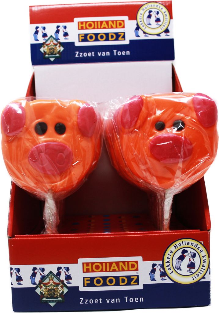 Holland Foodz Schweinchen Glückslutscher in orange 100g 17er Display