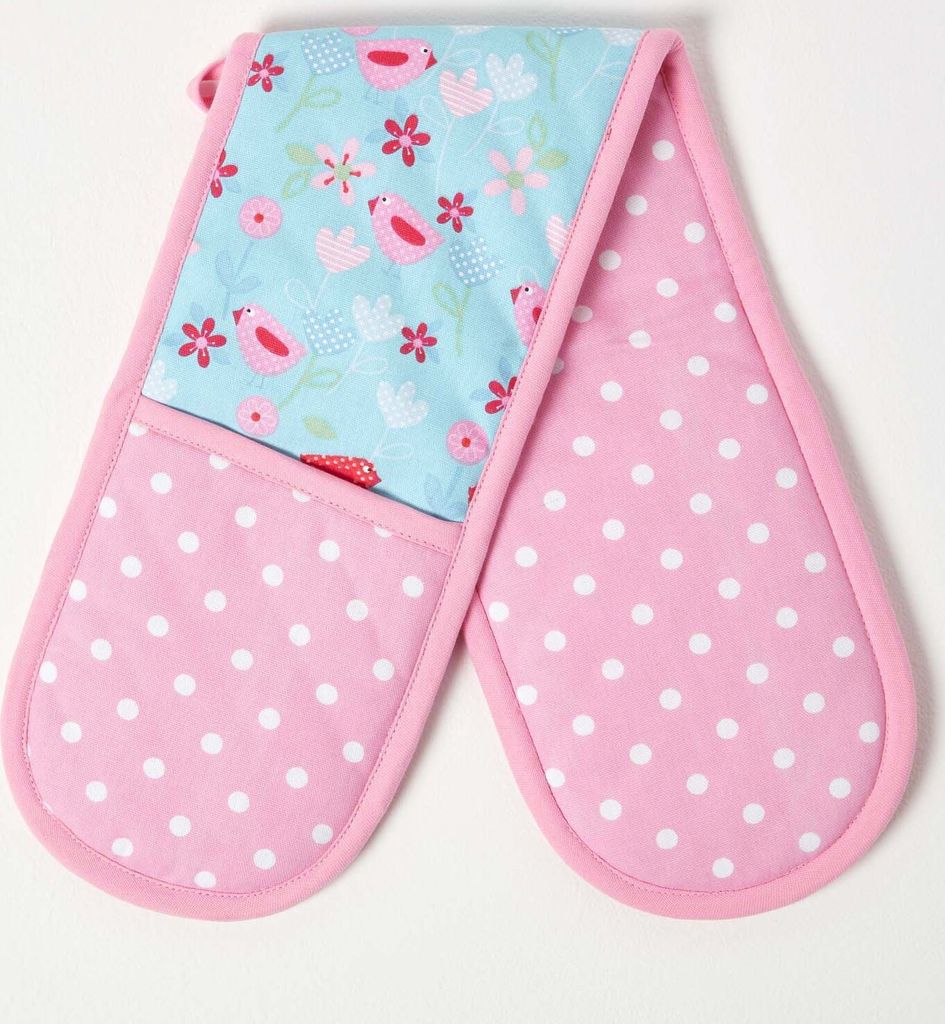 HOMESCAPES Ofenhandschuh doppelt Vögel & Blumen