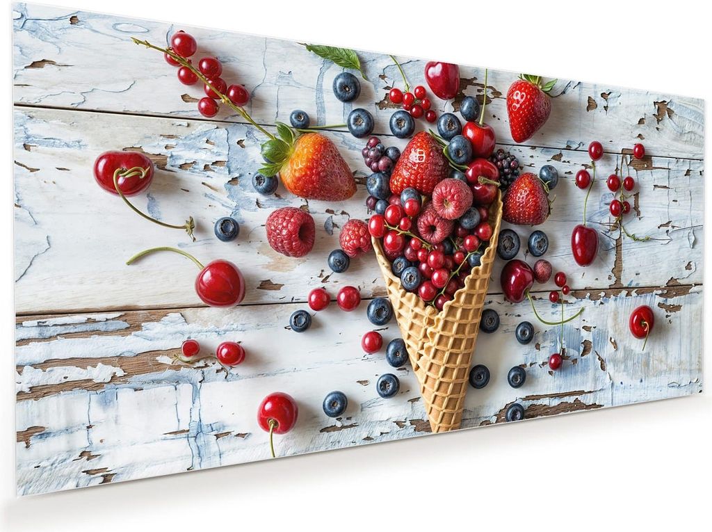 Glasbild 60x30cm in XXL für Wohnzimmer, Schlafzimmer Motiv Früchte Eiscreme