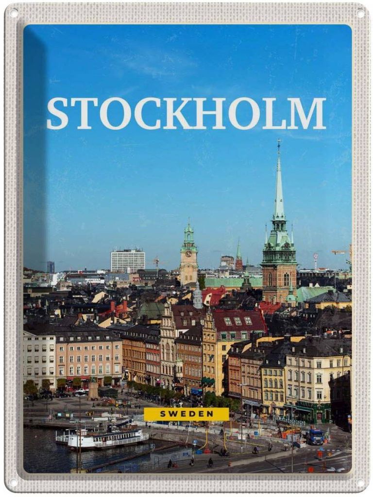 vianmo Blechschild 40x30 cm Stockholm Schweden Altstadt Reise Bildmotiv Reisemotiv Abenteuer Reisen Europa Urlaub