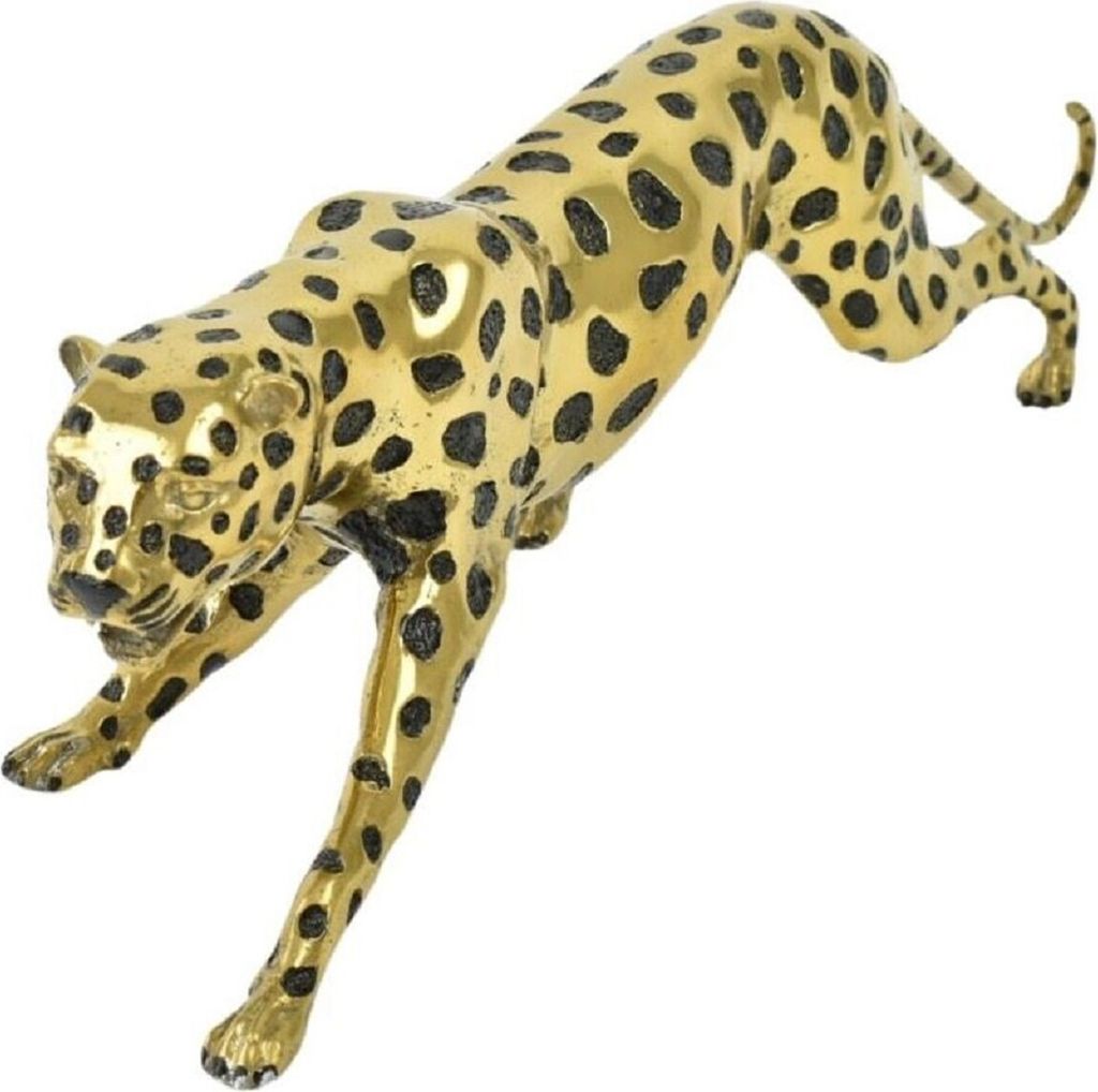 Casa Padrino Luxus Bronze Skulptur Gepard Gold / Schwarz 62 x 14 x H. 18 cm - Bronze Deko Figur - Bronze Tierfigur - Luxus Deko Accessoires