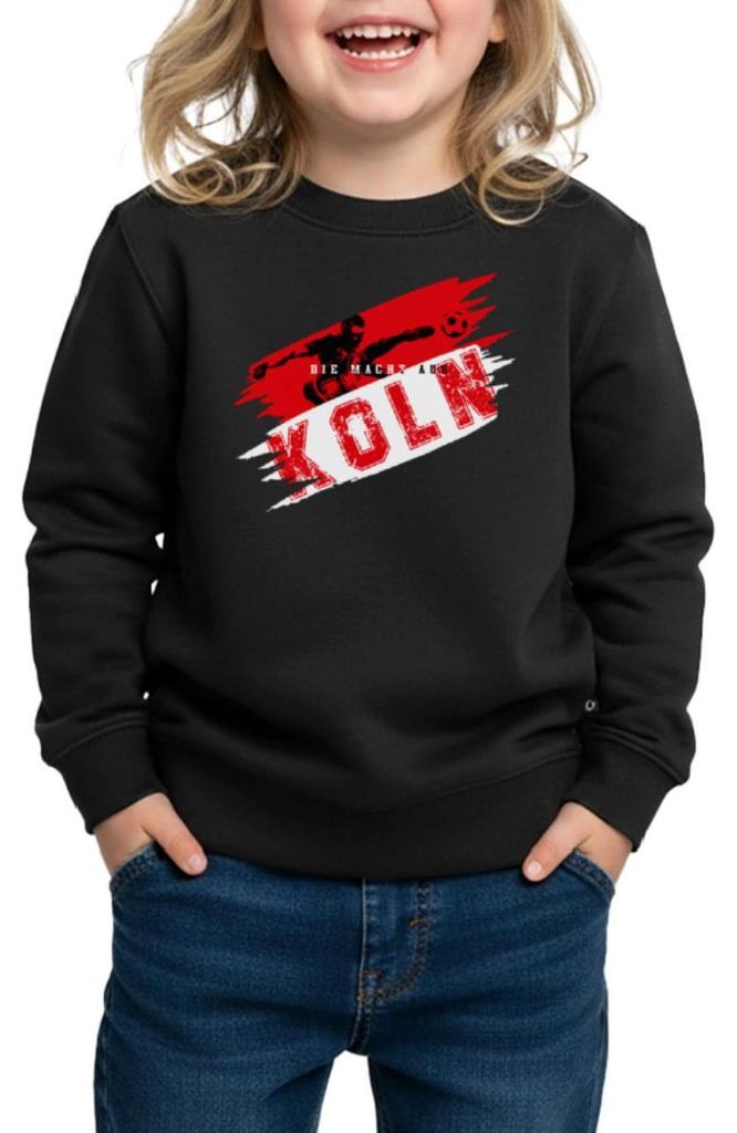 Spreadshirt Die Macht Aus Köln Rot-Weiß Fußball Fan Kinder Premium Pullover, 134/140 (8 Jahre), Schwarz