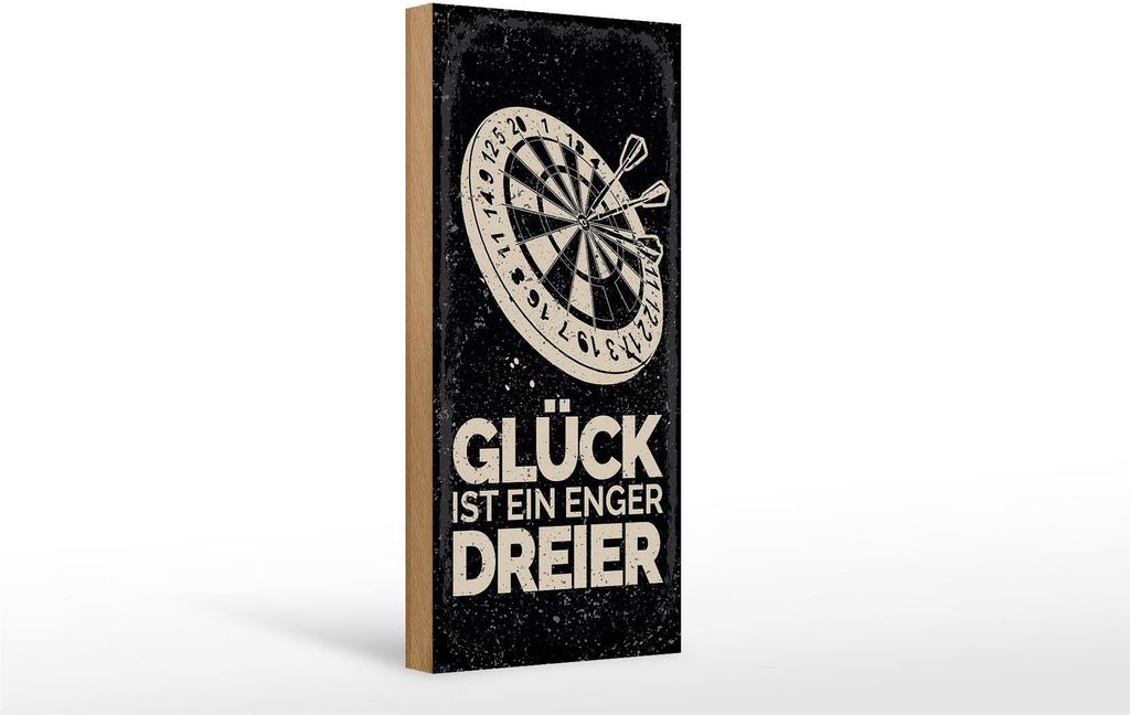Holzschild Dart Glück ist ein enger Dreier, 27x10 cm, Holzschilder Spruch Sport Hobby