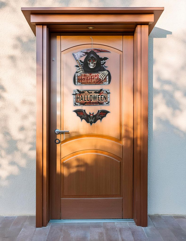 Holzschild Happy Halloween mit Sensenmann 60 cm - Einheitsgröße