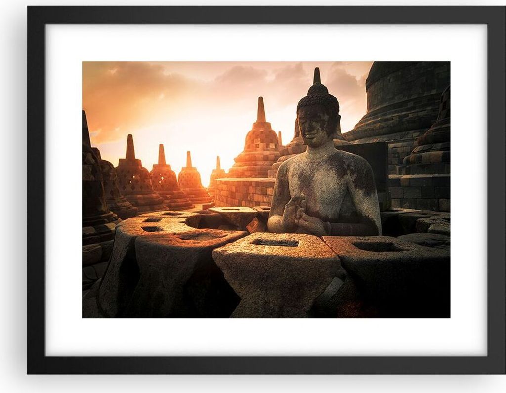 Gerahmtes Poster - Schwarzer Rahmen - Buddha Glaube Asien - 40x30 cm - Wand Bild - Wanddeko - Wandbilder - Kunstposter - Wandposter - Bilderrahmen ...