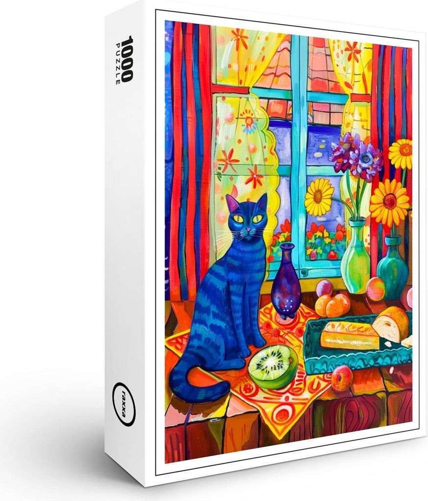 raxxa Premium-Puzzle "Cat on Kitchen Table by Window", 1000 Teile