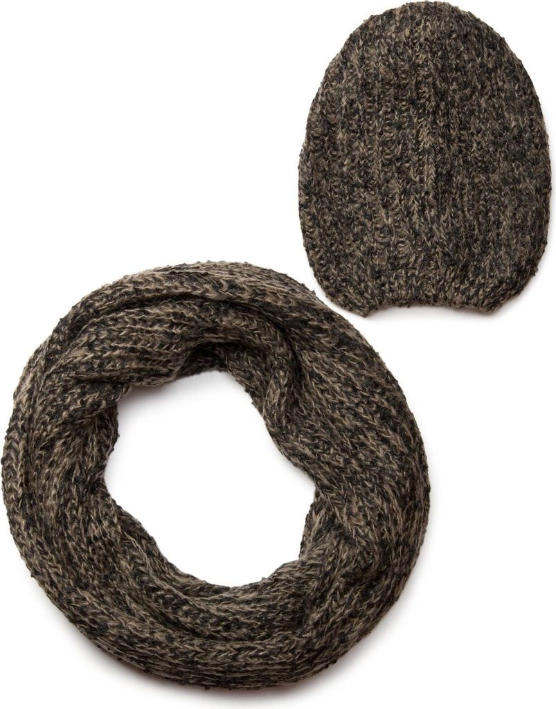 styleBREAKER Schal und Mütze Kombi Set, marmorierter Grobstrick Loop Schlauchschal mit Strick Beanie Mütze 01018206