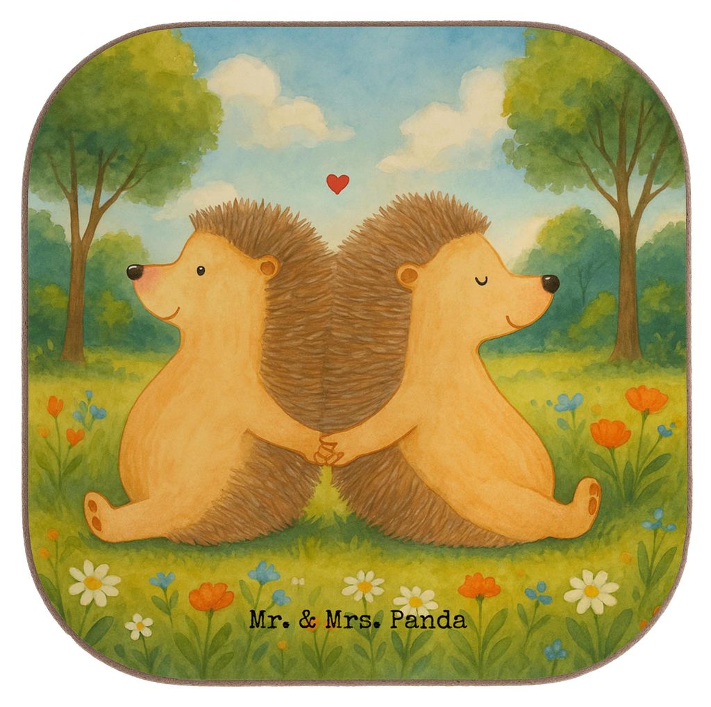 Mr. & Mrs. Panda Holzuntersetzer Igel händchenhaltend Design - Weiß - Geschenk, Coaster, Love, Verknallt, Freundin, Lieblingsmensch, glücklich, ...