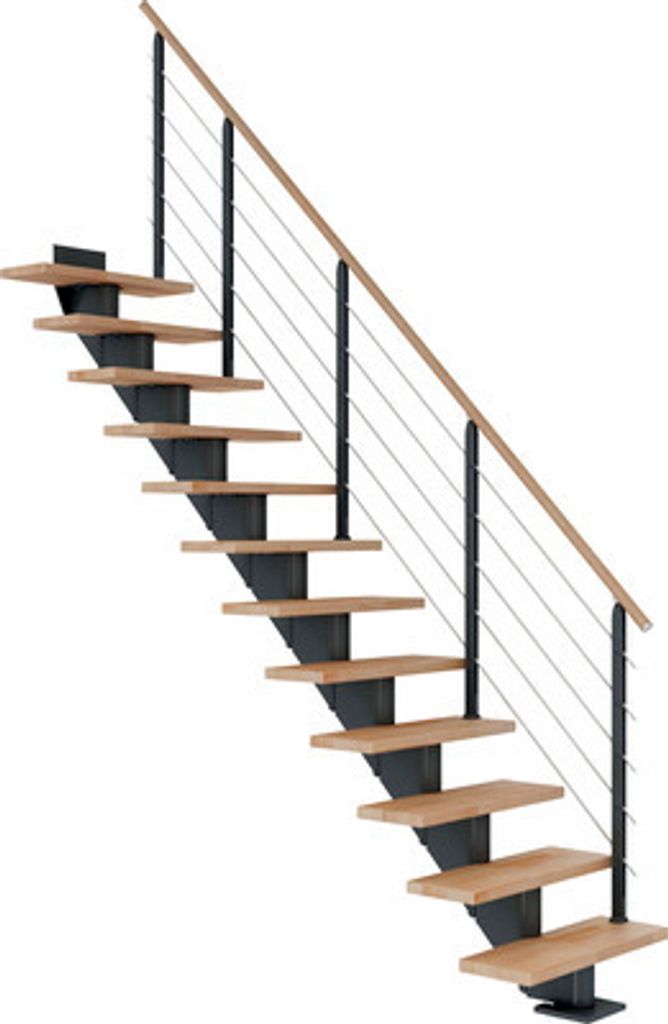 Pertura Mittelholmtreppe Alena Buche Leimholz Anthrazit Gerade 85 cm 11 Stufen / 12 Steigungen Relinggeländer Anthrazit