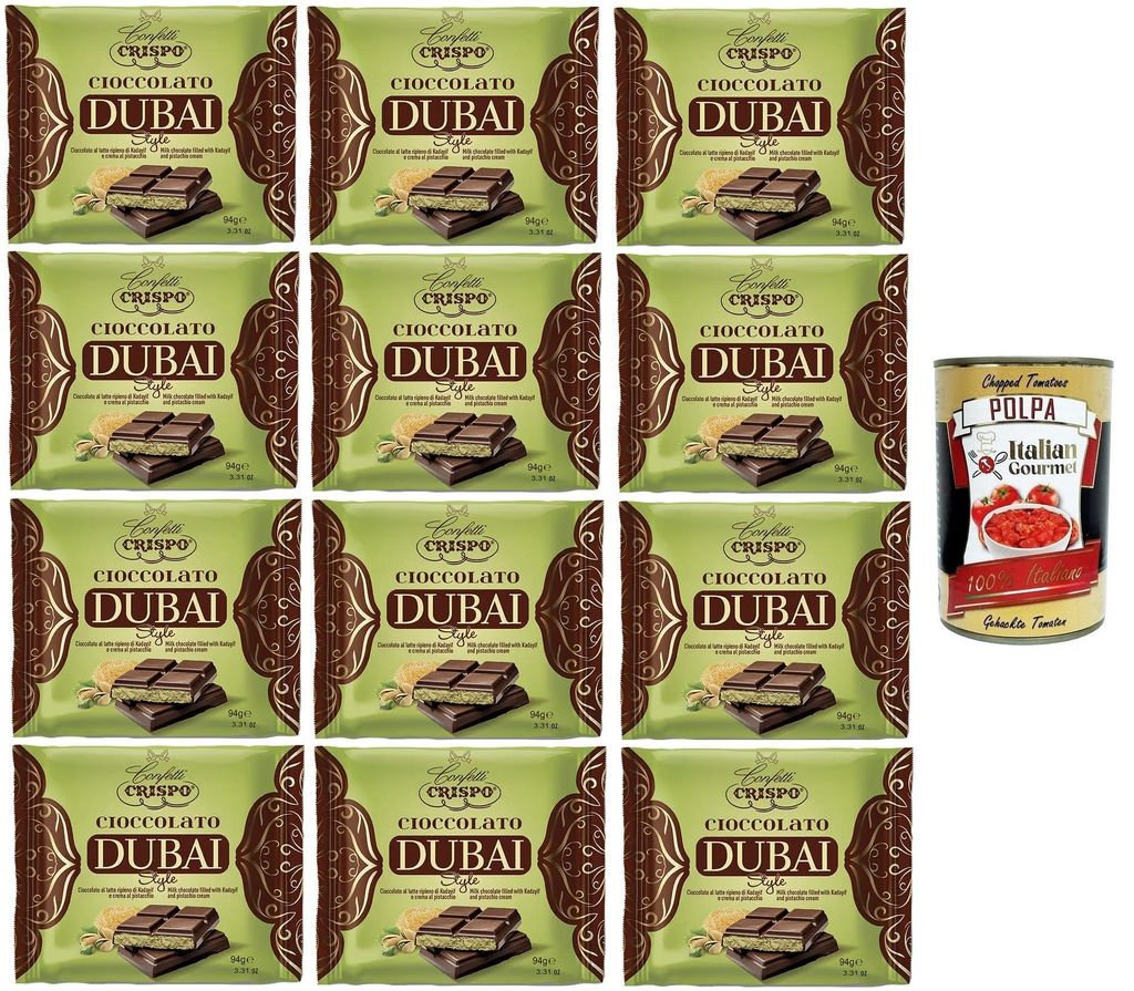 Crispo Dubai Style Schokoladentafel Milchschokolade mit Pistaziencreme & Kadayif-Füllung – Orientalischer Luxus in jeder Tafel+ Italian Gourmet ...