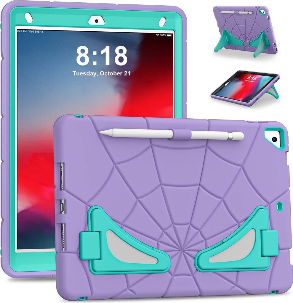 Schutzhülle für iPad 10.2 2021/2020/2019, iPad 9th/8th/7th Gen Hülle Robuste Stoßfeste Ständer für Kinder Jungen Lila