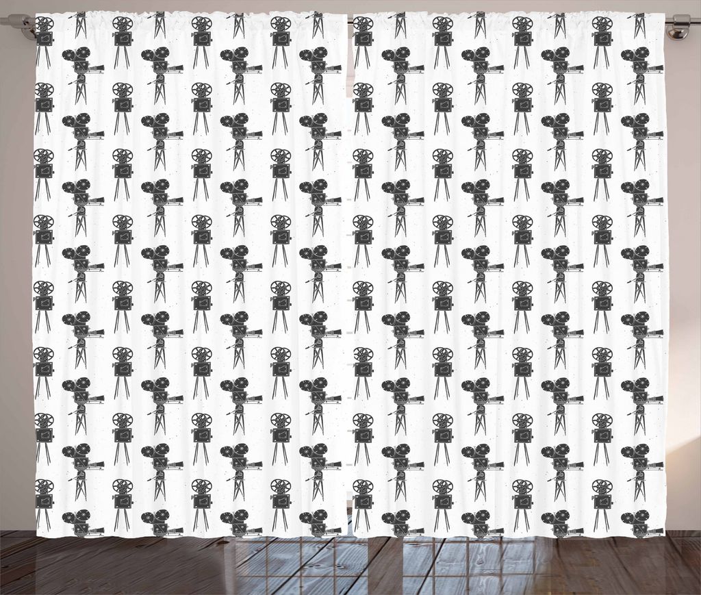 ABAKUHAUS Kamera Rustikaler Vorhang, Kino Theater zeigen Muster, Wohnzimmer Universalband Gardinen mit Schlaufen und Haken, 280 x 175 cm, Dunkelgra...