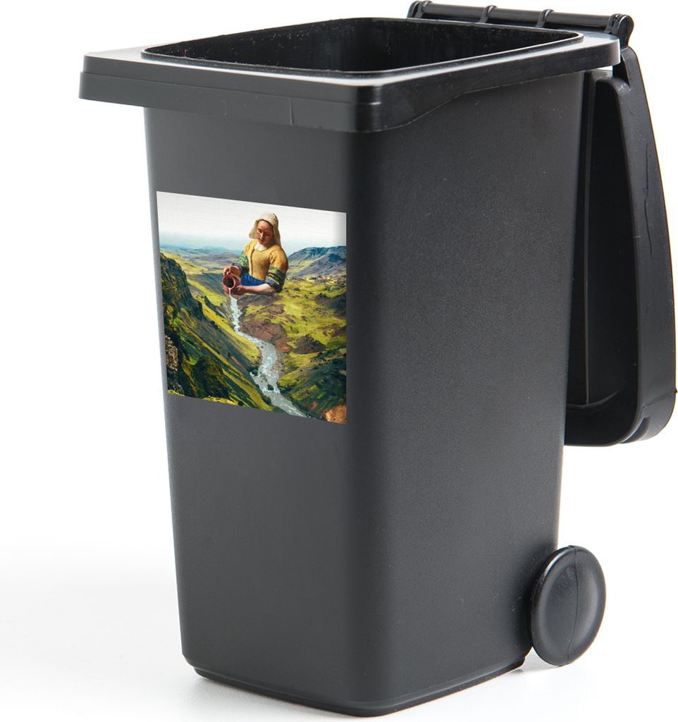 MuchoWow Mülltonnenaufkleber Milchmädchen - Wasser - Vermeer 40x40 cm - Abfall-Aufkleber - Container - für Abfallcontainer