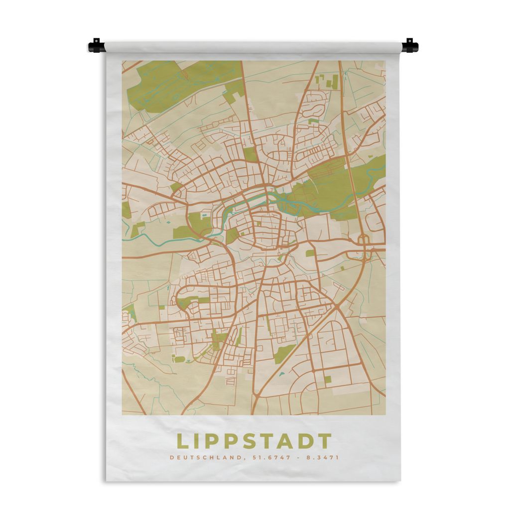 MuchoWow Wandteppich Wandbehang Karte - Jahrgang - Lippstadt - Karte 120x180 cm Tapisserie Dekoration Wandtuch - Schlafzimmer - Dekorationen für...