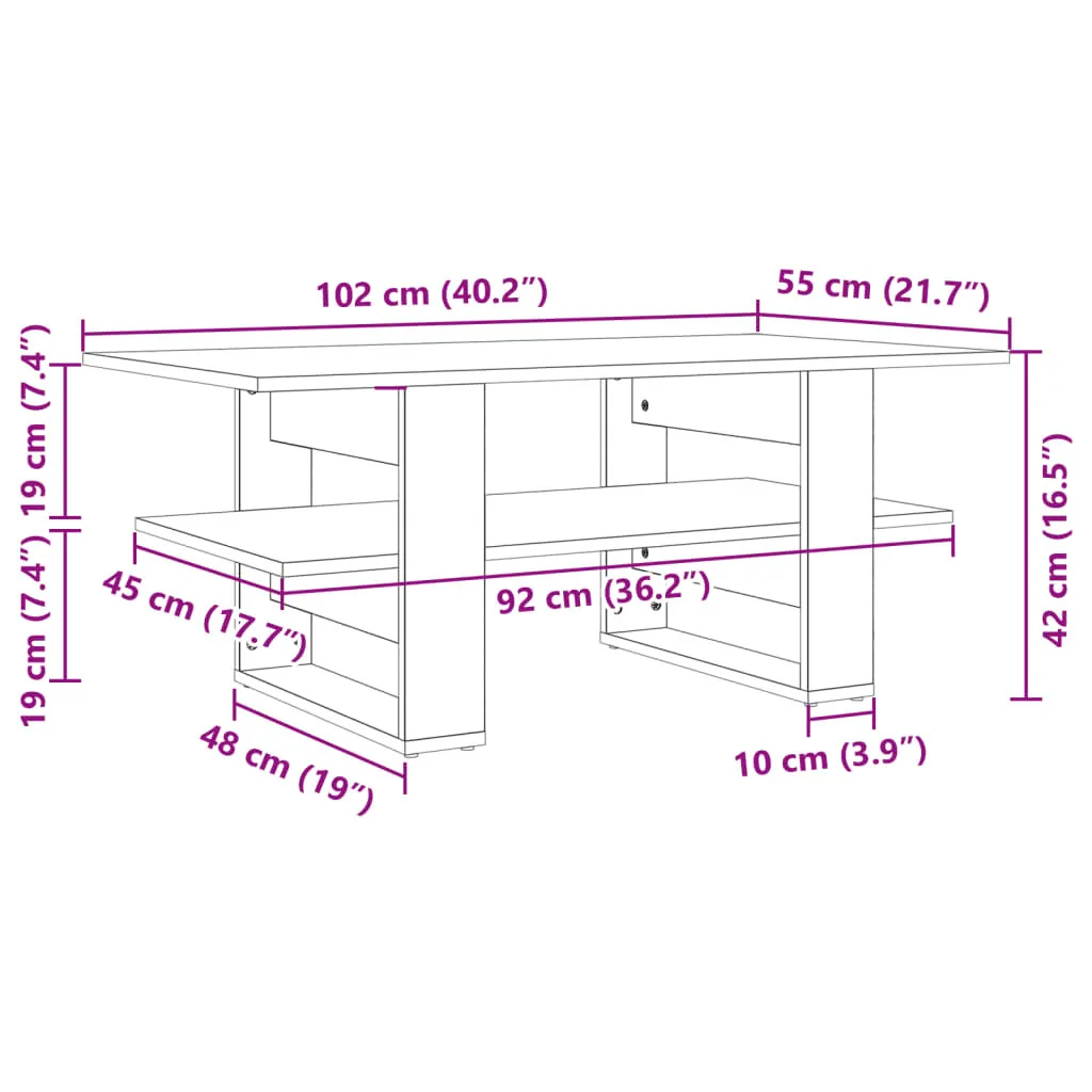 Tavolino Soggiorno Famiglia Rovere Sonoma - 102x55x42 cm Pratico - 7